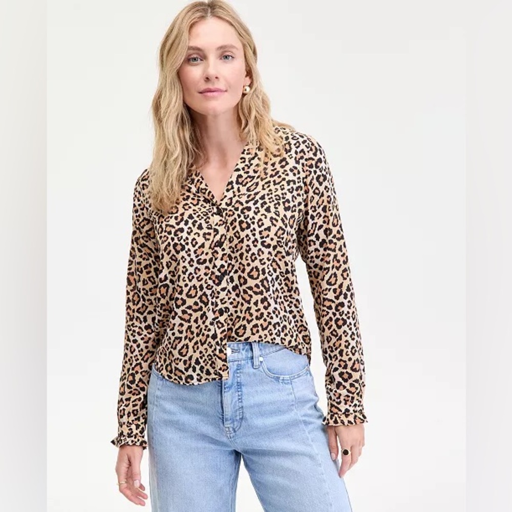 On 34th Women's Ruffle-Trim Split-Neck Blouse, Macy's Exclusive NEW Size Medium